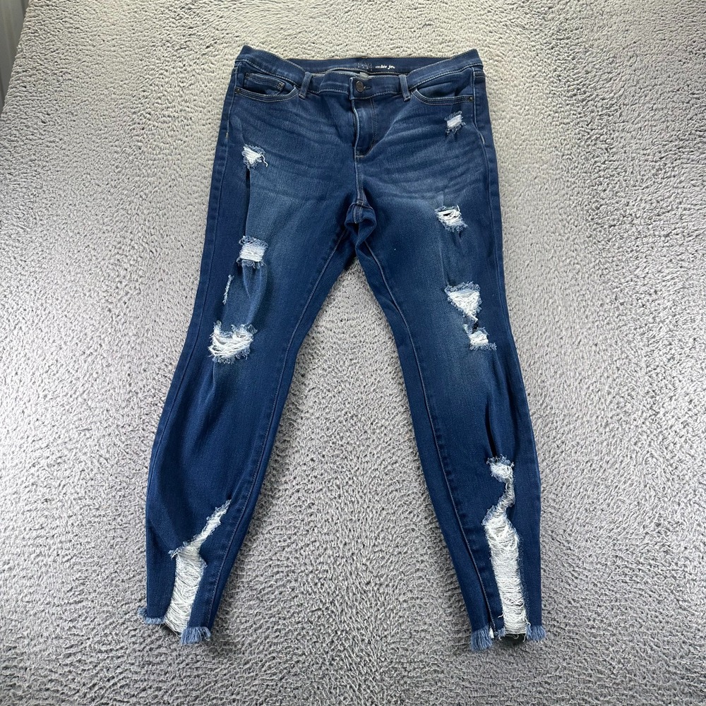 Soho Jeans Womens 14 Blue Cotton Denim Ankle Stretch Faded‎ Workwear Distressed